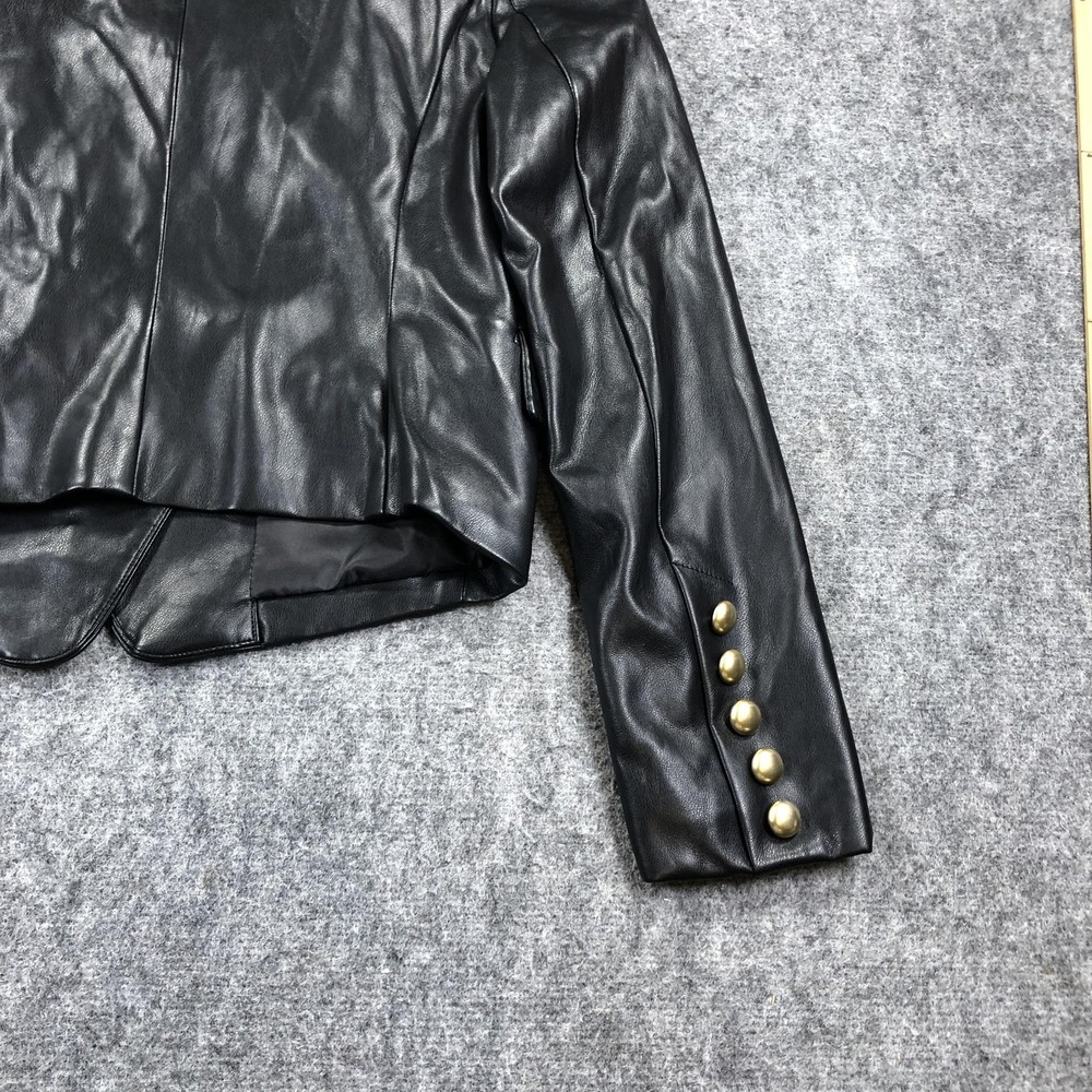 7 For All Mankind Blazer Womens M Black Faux Leather Double Breasted Military - Picture 14 of 15